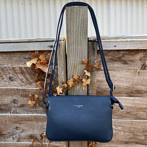 Dark Blue Triple Section Crossbody Bag By David Jones (front)