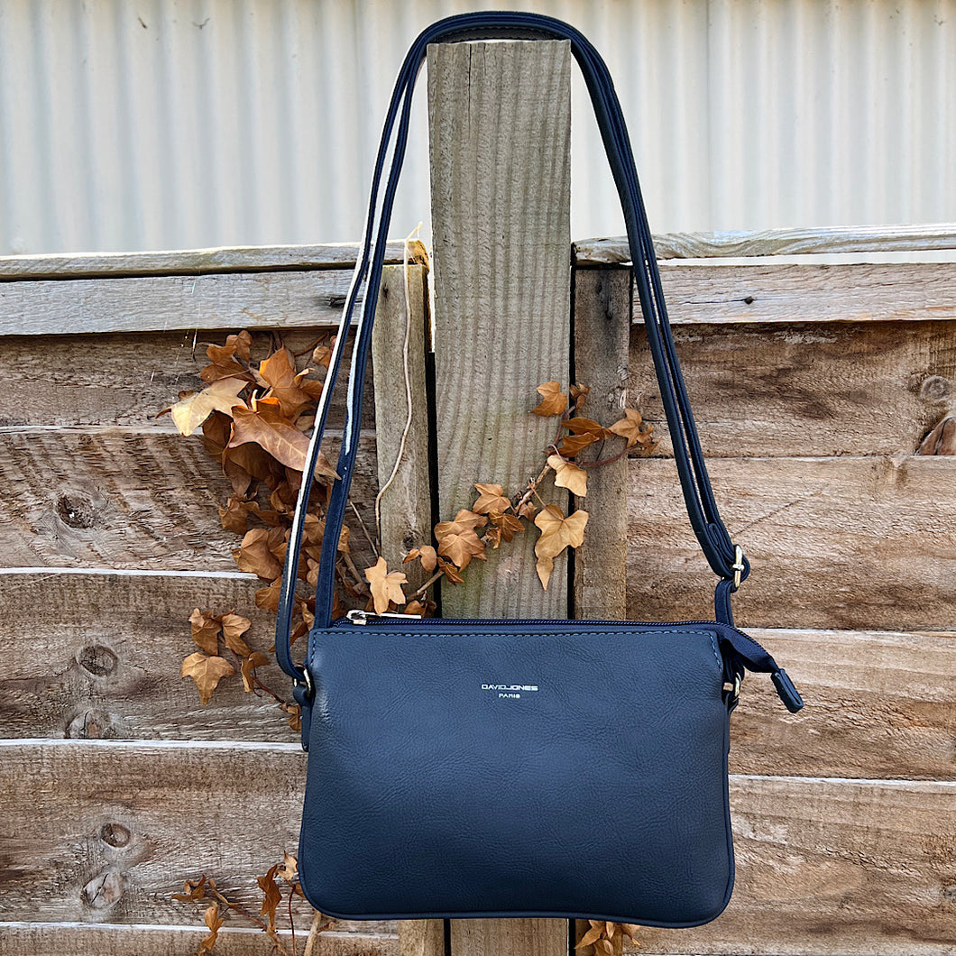 Dark Blue Triple Section Crossbody Bag By David Jones (front)