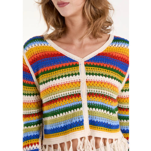 Coloured Stripe Crochet Tassel Cardigan/Top (close up)