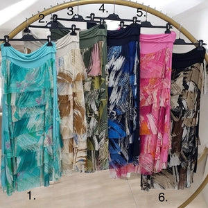 Silk & Viscose Printed Layered aka 'Rara' Skirt
