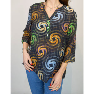 Drop Hem Colour Spiral Oversized Cotton Blouse (front)