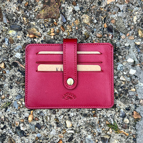 Red Roma Luxe Italian Leather Card & Coin Holder