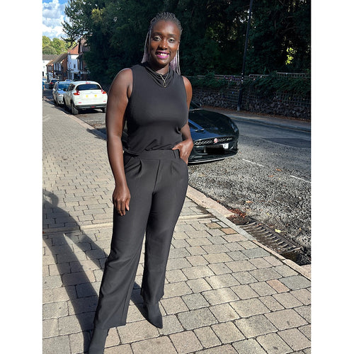 Black Pinch Pleat High Waisted Wide Leg Trousers