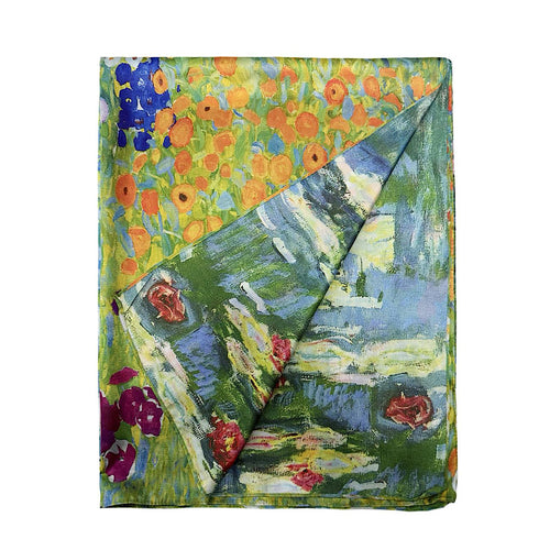 Klimt 'Flower Garden'/Monet 'Water Lily' Reversible Silk Scarf