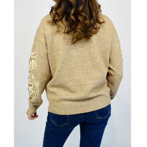 Mocha Embroidered Sequin Detail Soft Knit Jumper (back)