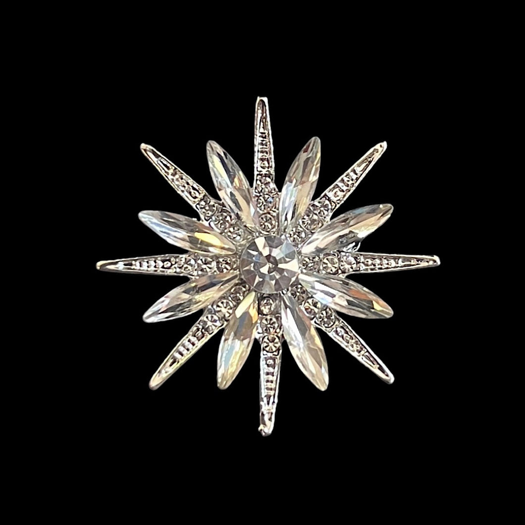 Crystal Flower Burst Brooch/Necklace Pendant
