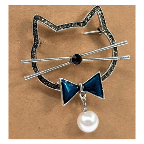Pearl Cat Bow Brooch