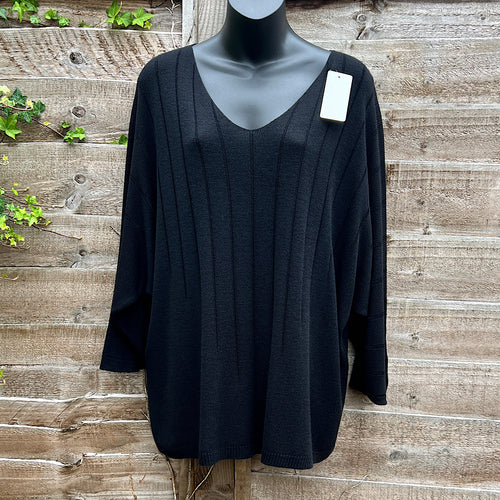 Black Super Lightweight Fine Knit V-Neck Top