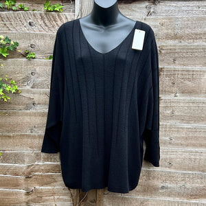 Black Super Lightweight Fine Knit V-Neck Top