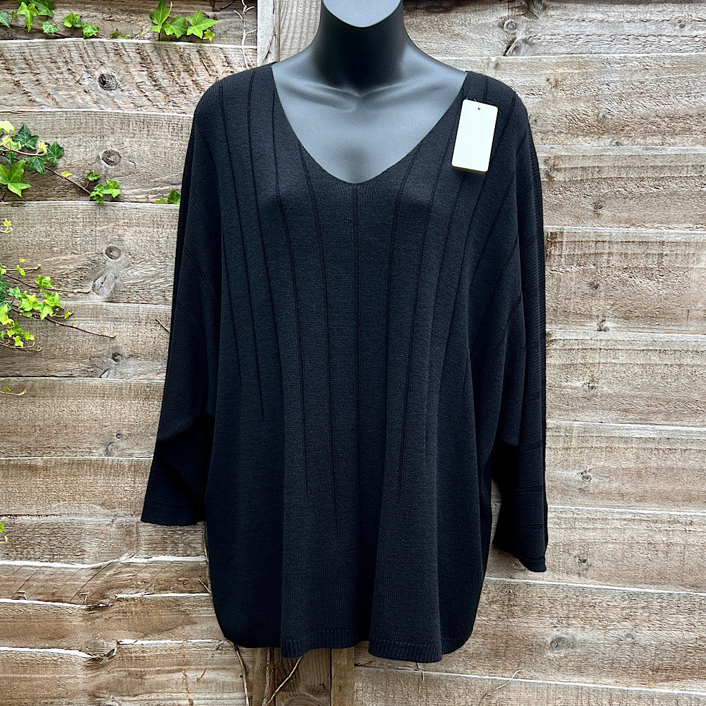 Black Super Lightweight Fine Knit V-Neck Top