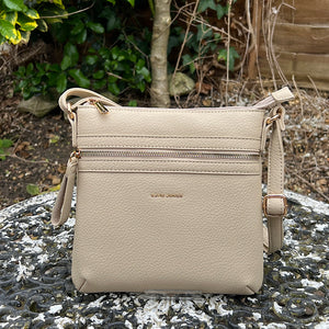 Beige Crossbody Bag with Front Zip Pocket (front)