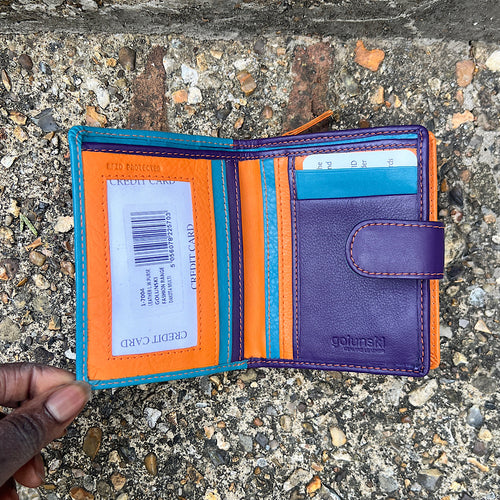 Dakota Multi Medium Leather RFID Purse (open)
