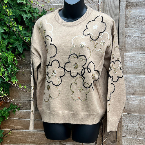 Mocha Multi Sequin Flower Jumper