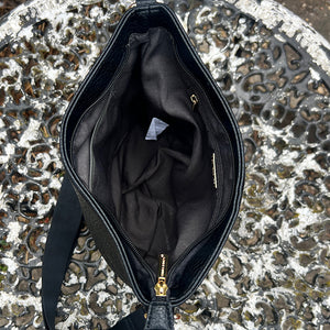 Black Front Zip Pocket Messenger Style Bag (open)