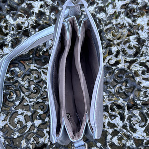 Silver Triple Section Crossbody Bag By David Jones (open)