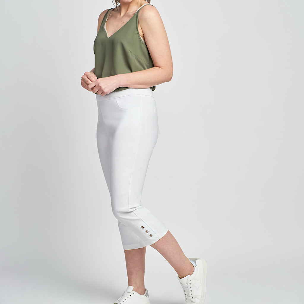 White Crop Trousers with Diamond Eyelets By Pinns