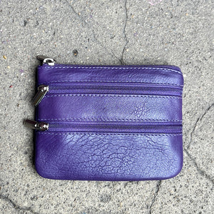 Purple Soft Leather 3 Zip Coin Purse