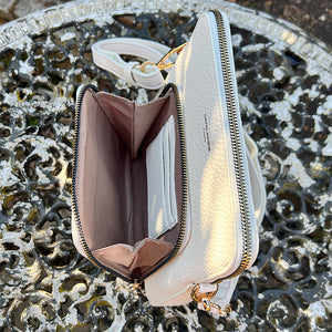 Flat White Crossbody Bag with Credit Card Slots in Front Pocket (front pocket)
