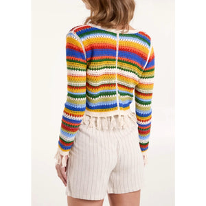 Coloured Stripe Crochet Tassel Cardigan/Top (back)