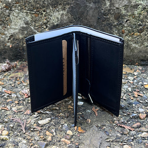Small Black Italian Leather Wallet | 4 Card Slots (open)