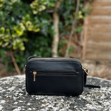 Load image into Gallery viewer, Small Black Double Zip Crossbody Bag (back)
