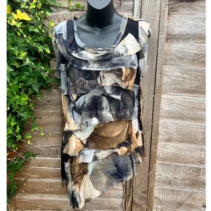 Black Silk & Viscose Printed Layered aka 'Rara' Sleeveless Top