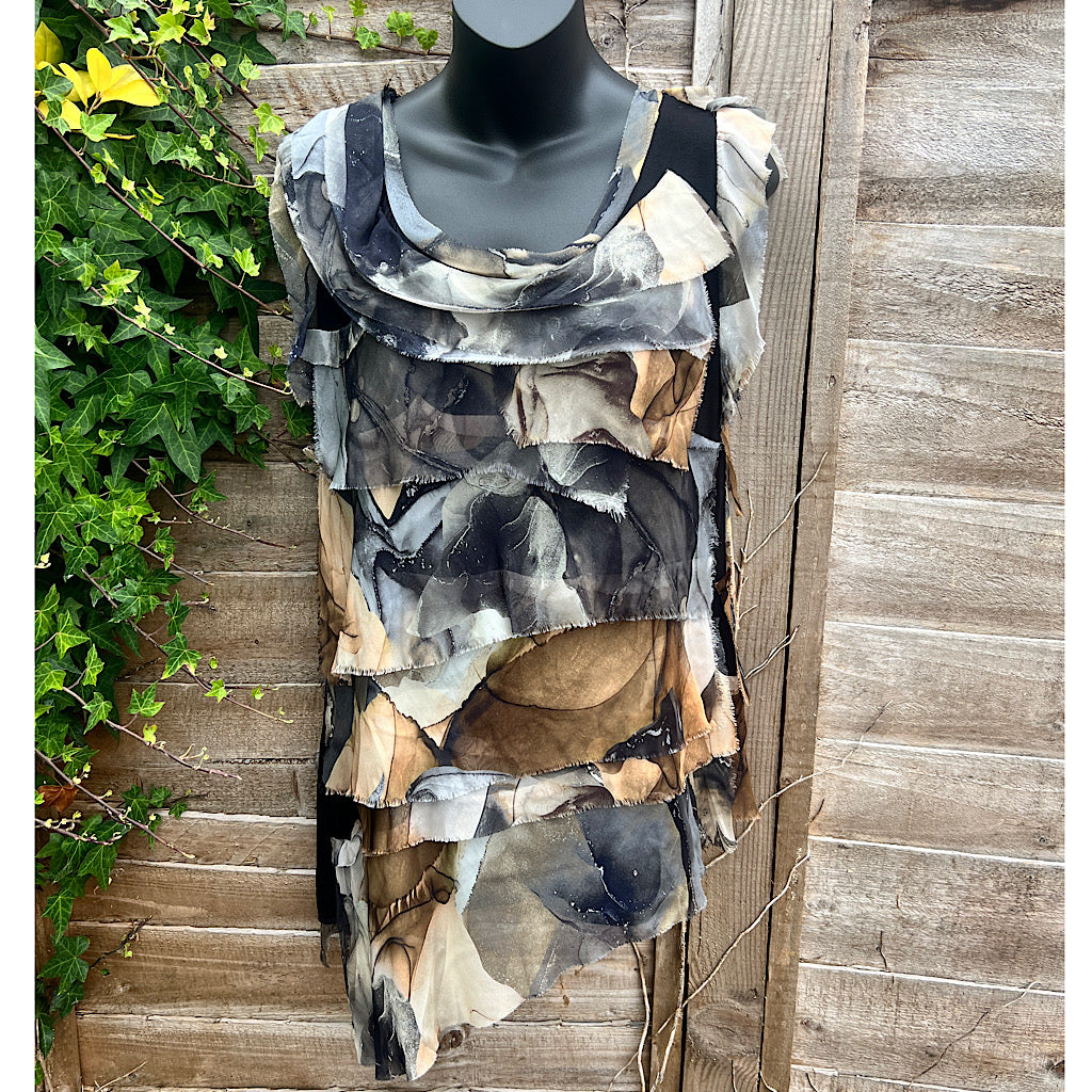 Black Silk & Viscose Printed Layered aka 'Rara' Sleeveless Top