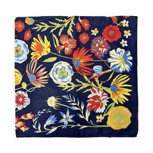 Load image into Gallery viewer, Navy Blue Vibrant Wildflower Print Square Scarf
