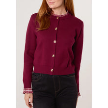 Load image into Gallery viewer, Berry Button-Up Truffle Trim Knit Cardigan
