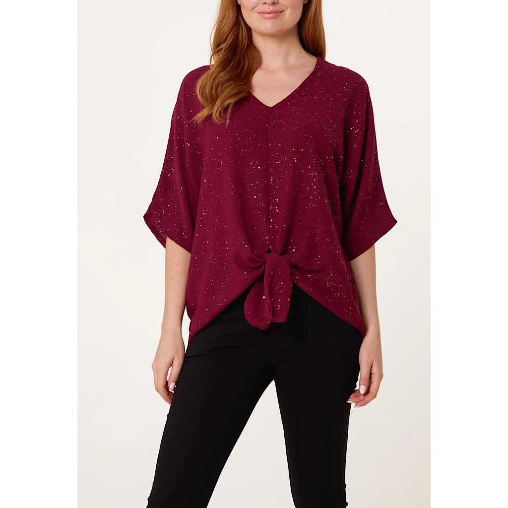 Berry Sparkle Tie-Front Blouse