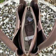 Load image into Gallery viewer, Bitter Chocolate Structured Tote Bag (open)
