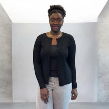 Load image into Gallery viewer, Black Essential Button Front Fine Knit Cardigan (open)
