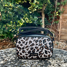 Load image into Gallery viewer, Black Leopard Camera Style Crossbody Bag
