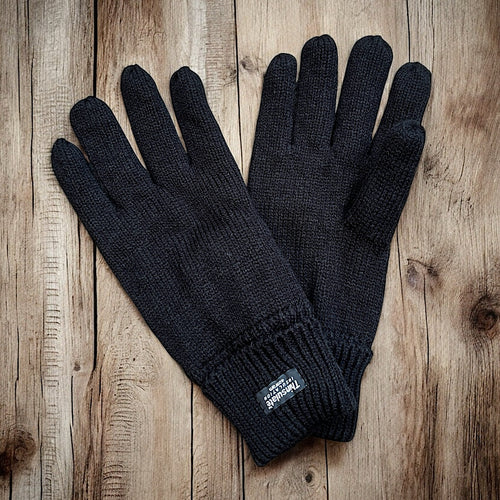 Black Men’s Thermal Knit Winter Gloves