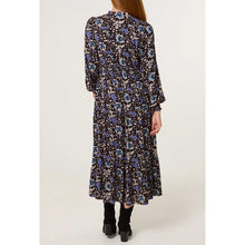 Load image into Gallery viewer, Blue Floral Print Grandad Collar Shirt Dress with Pockets (back)
