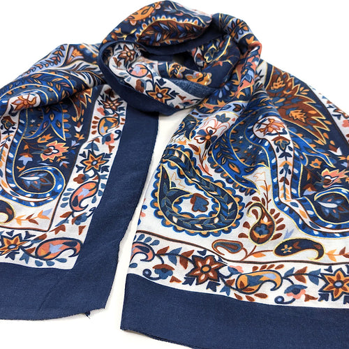 Blue Garden Paisley Print Scarf (Close up)