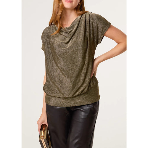 Bronze Shimmer Drape Neck Top