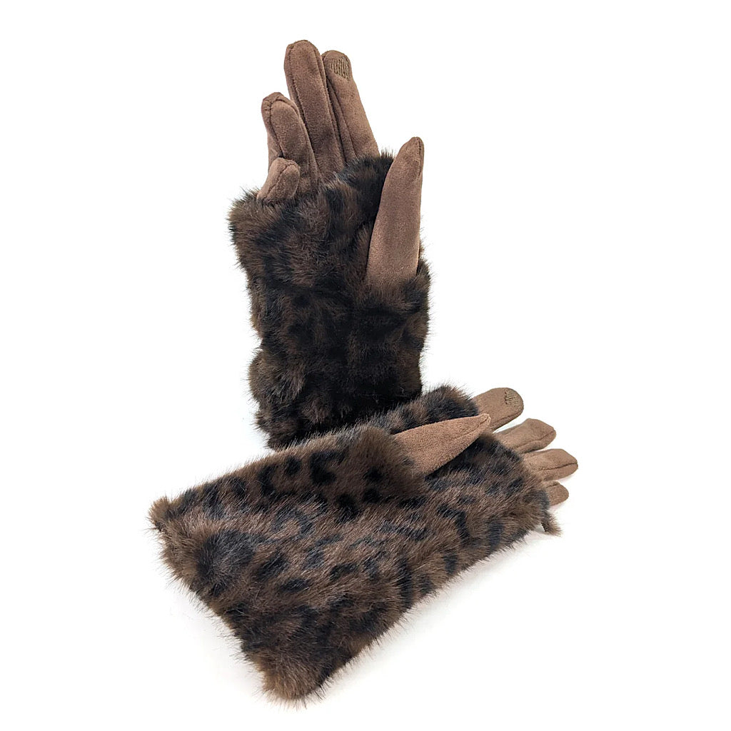 Brown Wild Elegance Faux Fur 2-in-1 Gloves