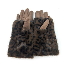 Load image into Gallery viewer, Brown Wild Elegance Faux Fur 2-in-1 Gloves (palm)
