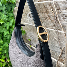 Load image into Gallery viewer, Small Black Faux Fur Scoop Shoulder Bag (buckle)
