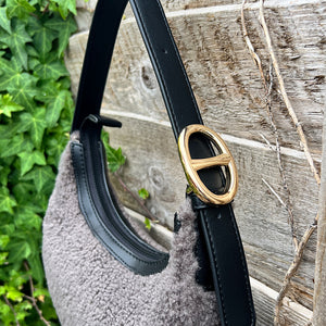Small Black Faux Fur Scoop Shoulder Bag (buckle)