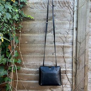 Black  "Lia" Italian Leather Crossbody Bag (hanging)