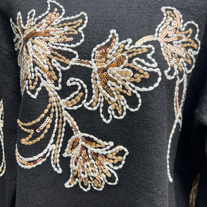 Black Embroidered Sequin Detail Soft Knit Jumper (close up)