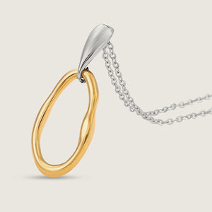 Oval Gold & White Gold Plated Stainless Steel Pendant (close up)