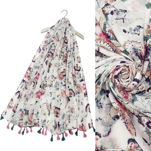 Indian Floral Print Tassel Scarf
