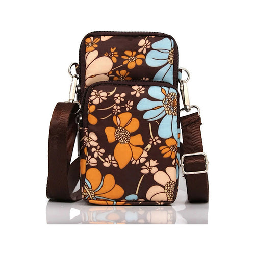 Brown Flower Small Splash Proof Essential Phone Bag