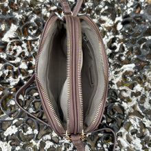 Load image into Gallery viewer, Small Bitter Chocolate Double Zip Crossbody Bag (open)
