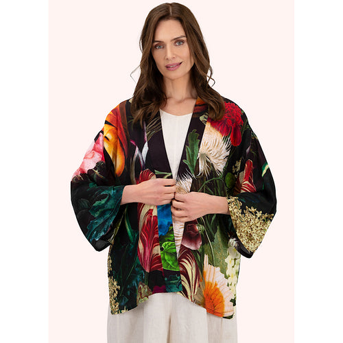 Opulant Florals Chocolate Mid-Length Kimono