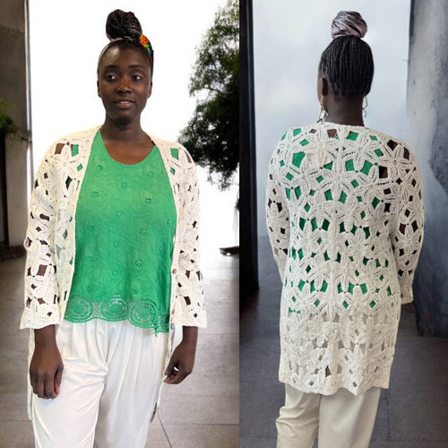 Creamy White Long Crochet Cardigan