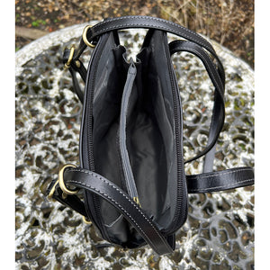 2 in One "Caterina" Italian Leather Shoulder Bag & Backpack | Black (open)